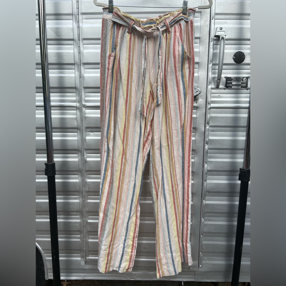 Cream multicolor striped cotton pants